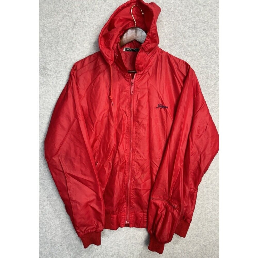 VTG Sawgrass Florida Golf Country Club Rain Jacket M Izod Red Packable Hood EUC